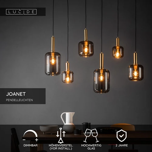 Lucide JOANET - Pendelleuchten - 6xE27 - Rauchfarbe Grau - USP